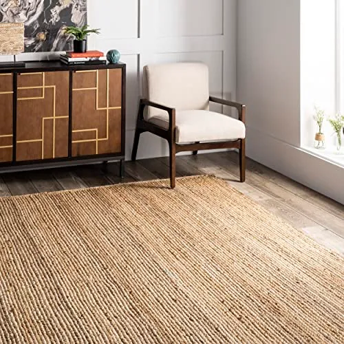 nuLOOM Tapis de sol Collection Rigo, en toile de Jute, tissé à la Main, style campagne, 180 cm, Rond