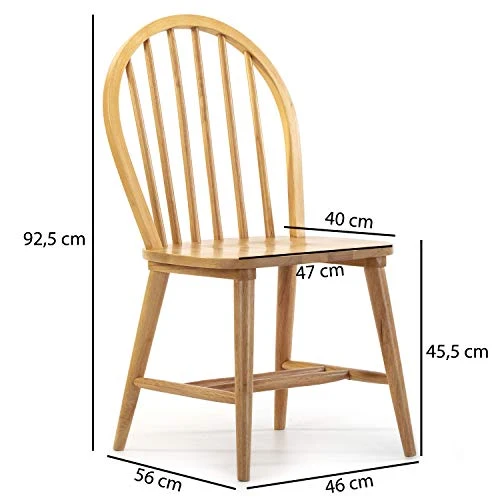 VS Venta-stock Pack 2 chaises Clarck Couleur chêne, Bois Massif, 48 cm (Longueur) 48 cm (Profondeur) 92 cm (Hauteur)