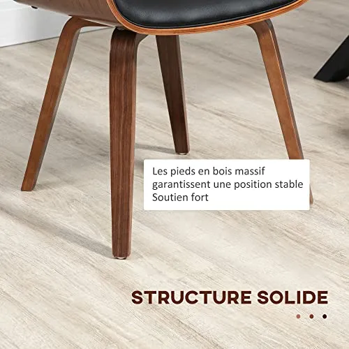 HOMCOM Lot de 2 chaises de Salle à Manger Style Vintage Assise revêtement synthétique Noir et Pieds en Bois