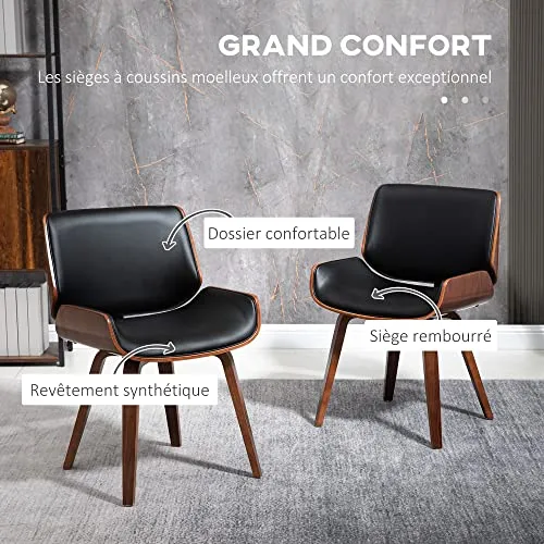 HOMCOM Lot de 2 chaises de Salle à Manger Style Vintage Assise revêtement synthétique Noir et Pieds en Bois