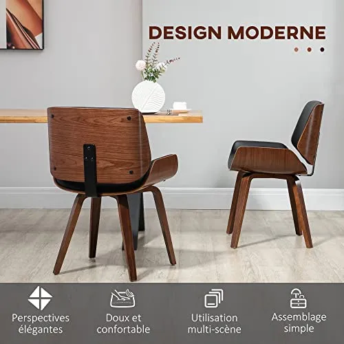 HOMCOM Lot de 2 chaises de Salle à Manger Style Vintage Assise revêtement synthétique Noir et Pieds en Bois