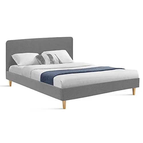 IDMarket - Lit Double scandinave Balta 140 x 190 CM Tissu Gris Clair