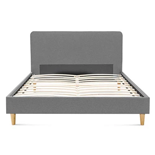 IDMarket - Lit Double scandinave Balta 140 x 190 CM Tissu Gris Clair