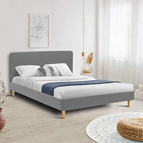 IDMarket - Lit Double scandinave Balta 140 x 190 CM Tissu Gris Clair