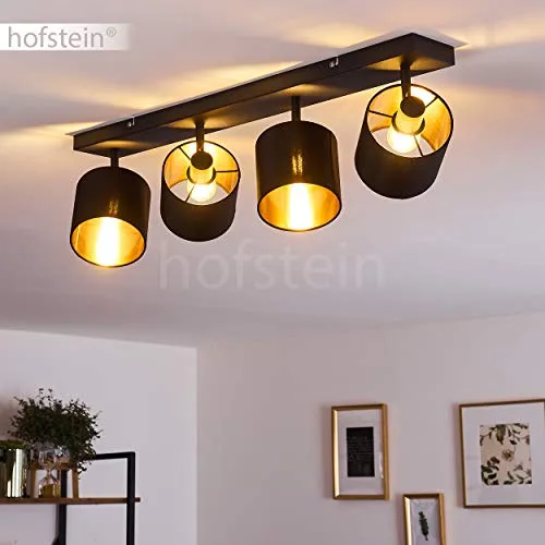 hofstein Plafonnier Alsen en métal et tissu noir & or, 4 spots de plafond vintages rotatifs, idéal dans un salon rétro, pour 4 ampoules E14, ampoule(s) non incluse(s)