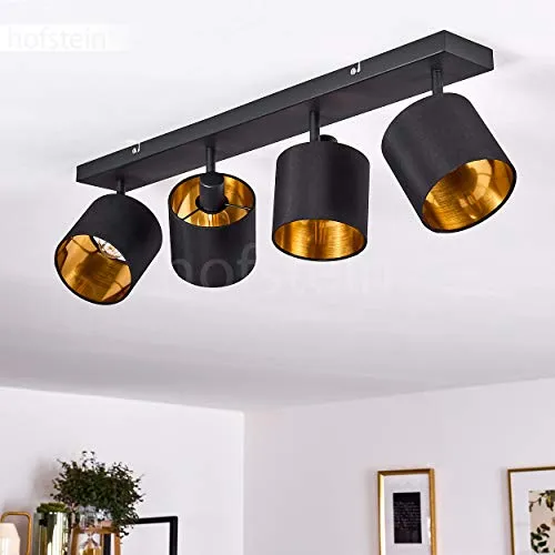 hofstein Plafonnier Alsen en métal et tissu noir & or, 4 spots de plafond vintages rotatifs, idéal dans un salon rétro, pour 4 ampoules E14, ampoule(s) non incluse(s)