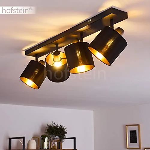 hofstein Plafonnier Alsen en métal et tissu noir & or, 4 spots de plafond vintages rotatifs, idéal dans un salon rétro, pour 4 ampoules E14, ampoule(s) non incluse(s)