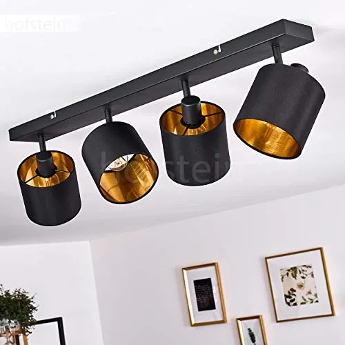 hofstein Plafonnier Alsen en métal et tissu noir & or, 4 spots de plafond vintages rotatifs, idéal dans un salon rétro, pour 4 ampoules E14, ampoule(s) non incluse(s)