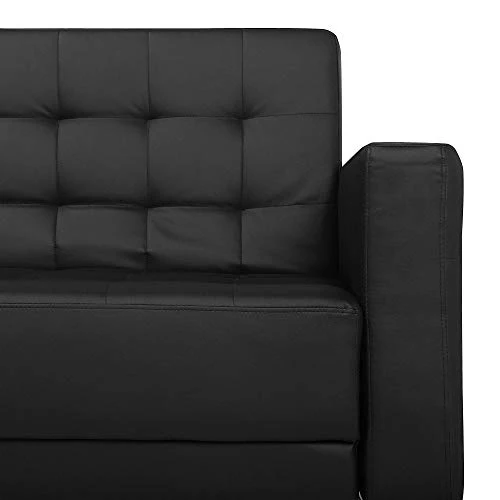 Beliani Canapé Convertible 3 Places en Cuir PU Noir Elégant Capitonnage Décoratif Aberdeen