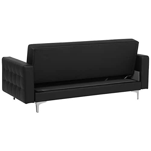 Beliani Canapé Convertible 3 Places en Cuir PU Noir Elégant Capitonnage Décoratif Aberdeen