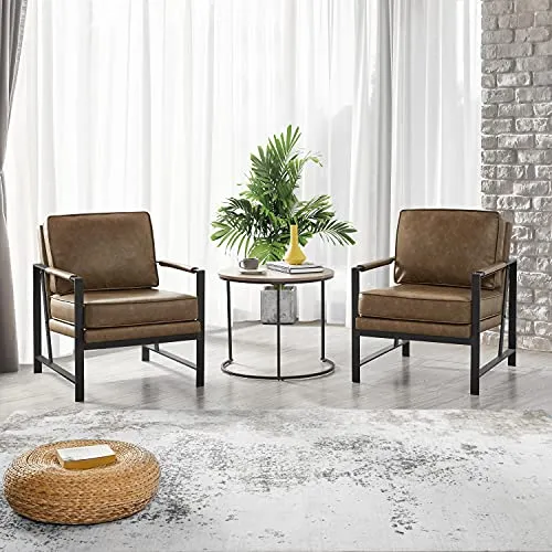 Yaheetech Fauteuil de Salon Confortable Cadre Métal Fauteuil de Chaise pour Salon Chambre Salle de Séjour Bureau Intérieur