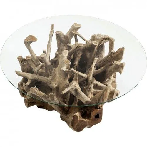 Kare Design - Table Basse Plateau Rond Pied Bois flotté Roots