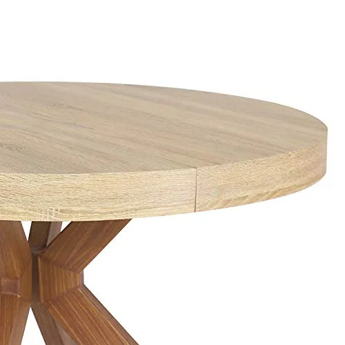 Menzzo Table a Manger avec Pied de Table Metal | Table Ronde Extensible Salle a Manger ou Cuisine avec Pied Central| Bois, Metal | Myriade |Diamètre 110 cm x H75 cm Dépliée: L110 x P160-210-260 x H75
