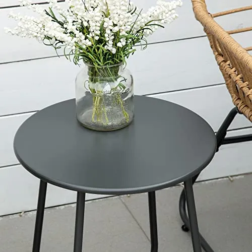 Outsunny Ensemble Bistro de Jardin 2 Places 3 pièces Style Exotique 2 fauteuils + Table Basse résine tressée Beige Acier époxy Gris