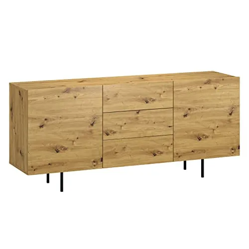 Target Home Buffet Loft Oak Wotan 2 portes avec pieds en métal (2 portes et 3 tiroirs)
