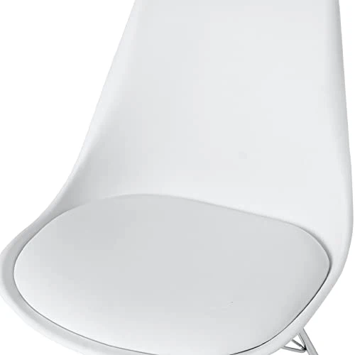 SAMPUR - Chaise Épura de Salle à Manger | Chaise de Bureau et de Salon Design Rétro Scandinave avec Coussin Intégré | Chaise de Salle d'Attente Rembourrée avec Pieds en Acier - Blanc