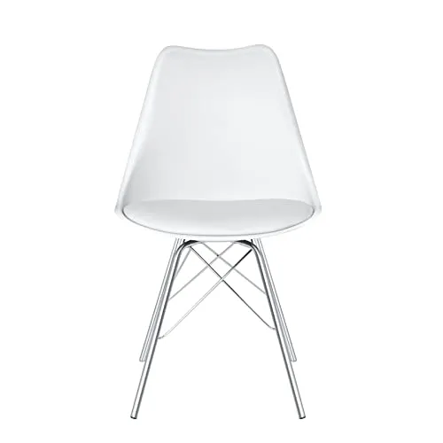 SAMPUR - Chaise Épura de Salle à Manger | Chaise de Bureau et de Salon Design Rétro Scandinave avec Coussin Intégré | Chaise de Salle d'Attente Rembourrée avec Pieds en Acier - Blanc