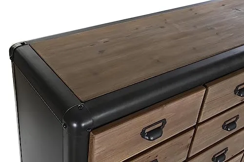 PEGANE Commode, Meuble de Rangement en Bois de Sapin et métal Coloris Noir - Longueur 114 x Profondeur 42 x Hauteur 96 cm