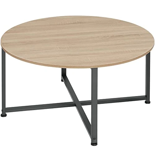 TecTake Table Basse Ronde de Style Industriel Table de Salon Table de canapé Table d’appoint Bois MDF – diverses Couleurs (Marron Clair)