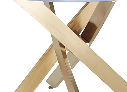 Deco In Paris Table à Manger Ronde Design Verre marbré et Pieds dorés 4 Personnes Melissa, Blanc, 120x120x75x120