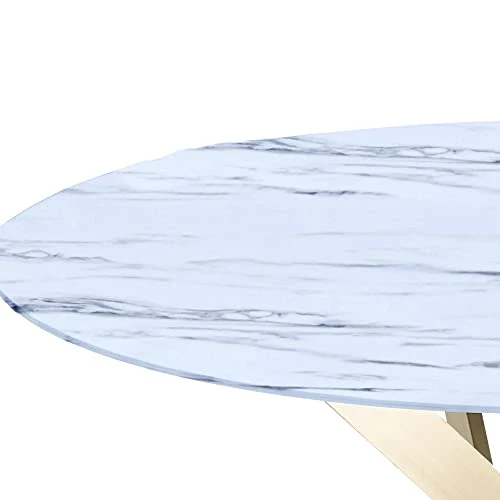 Deco In Paris Table à Manger Ronde Design Verre marbré et Pieds dorés 4 Personnes Melissa, Blanc, 120x120x75x120