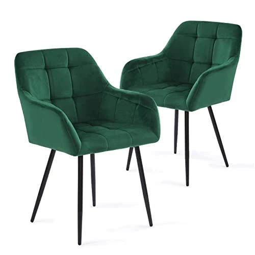 Perfur Casa Chaises de Salle à Manger Lot de 2, Chaise Cuisine en Velours Capitonnées avec Dossier Et Pieds en Métal,Vert