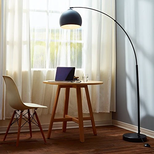 Lampadaire Arquer arc lampe de sol abat-jour noir pied marbre noir VN-L00013-EU