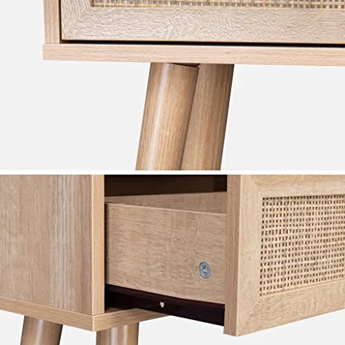 Alice's Home Console en cannage 100x29x81cm - Bohème - 1 tiroir.1 Espace de Rangement. Pieds scandinaves en Bois. 1 poignée
