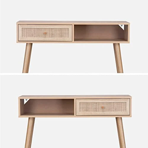 Alice's Home Console en cannage 100x29x81cm - Bohème - 1 tiroir.1 Espace de Rangement. Pieds scandinaves en Bois. 1 poignée
