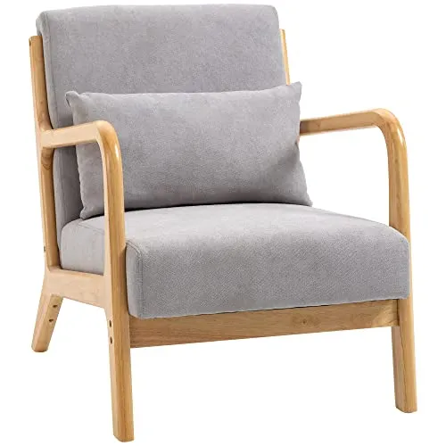 HOMCOM Fauteuil de Salon Design Moderne Chaise de Loisirs avec Coussin et Pieds en Bois de d'hévéa Charge Max. 120 Kg 61 x 71 x 76 cm Gris