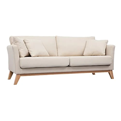 Miliboo Canapé scandinave déhoussable 3 Places en Tissu Beige et Bois Clair Oslo