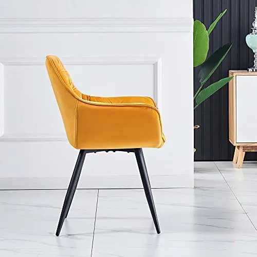 JYMTOM Lot de 2 Chaise de Salle à Manger avec Assise rembourrée en Velours épais, Pieds en métal, accoudoirs et Dossier, Chaise d'angle pour Salon,Jaune