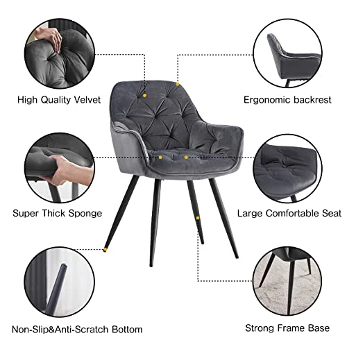 JYMTOM Lot de 2 Chaise de Salle à Manger avec Assise rembourrée en Velours épais, Pieds en métal, accoudoirs et Dossier, Chaise d'angle pour Salon,Jaune