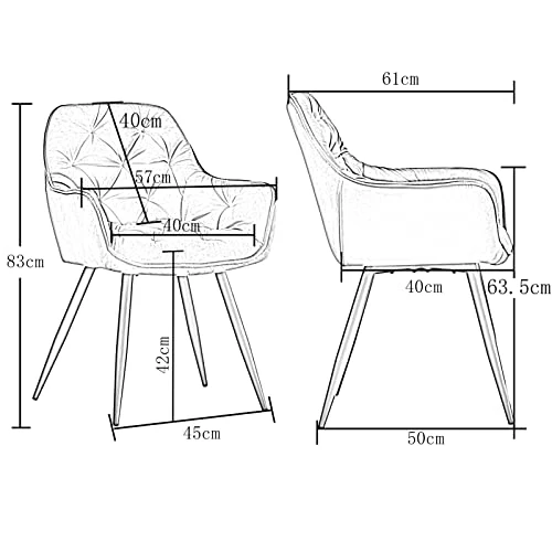 JYMTOM Lot de 2 Chaise de Salle à Manger avec Assise rembourrée en Velours épais, Pieds en métal, accoudoirs et Dossier, Chaise d'angle pour Salon,Jaune