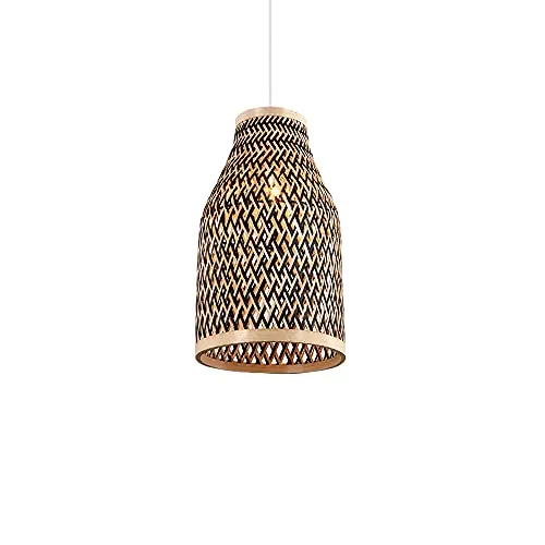 WHKOSK Lustre en Bambou De Style Pastoral Japonais Naturel Bicolore Abat-Jour Creux Semi-Ouvert Suspension Tissée À La Main Adaptée Aux Bars, Salons Et Cafés