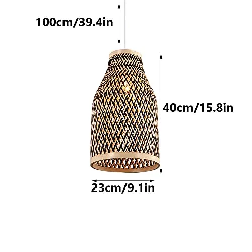 WHKOSK Lustre en Bambou De Style Pastoral Japonais Naturel Bicolore Abat-Jour Creux Semi-Ouvert Suspension Tissée À La Main Adaptée Aux Bars, Salons Et Cafés