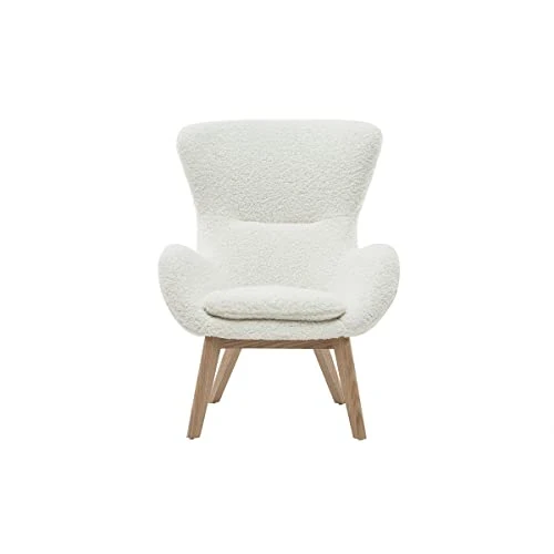 Miliboo Fauteuil scandinave en Tissu Effet Peau de Mouton Blanc et Bois Clair ESKUA