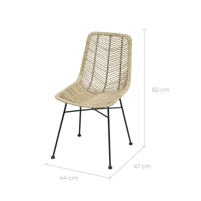 Rendez vous déco - Chaise en Rotin Naturel - Tamara - Chaise Salle à Manger/Cuisine - Lot 2 Chaises - Piètement Métal