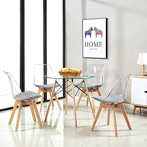 H.J WeDoo Ronde Table en Verre Table de Salle à Manger Scandinave Diamètre 80cm Moderne Style Nordique HxD: 75 x 80 cm en Verre trempé, Transparent