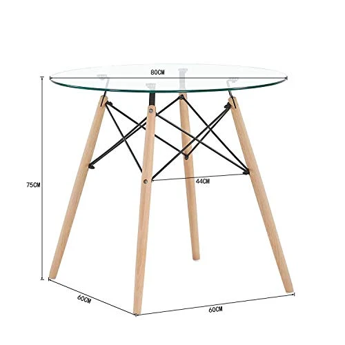 H.J WeDoo Ronde Table en Verre Table de Salle à Manger Scandinave Diamètre 80cm Moderne Style Nordique HxD: 75 x 80 cm en Verre trempé, Transparent