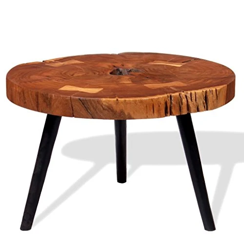 Festnight Table Basse Design Dessus en Bois d'acacia Massif Style Industriel (55-60) x 40 cm