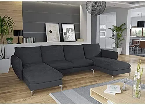 Tendencio Canapé d'angle panoramique LUNI Pieds Chrome (Gris Foncé)
