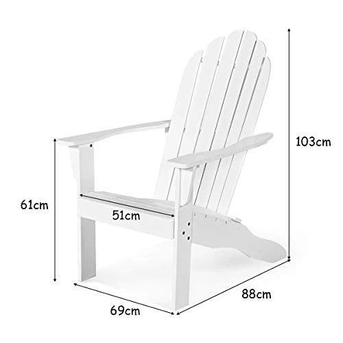 DREAMADE Fauteuil Adirondack en Bois, Chaise d'Extérieur avec Dossier Charge Maximal 160 KG, Idéal pour Balcon, Terrasse, Jardin, Plage (Blanc)