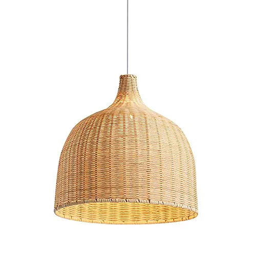 Suspension Rotin Osier Bambou, Abat Jour Osier Rotin Suspension, Traditionnel et Rustique pour Suspension. Fait Main Lustre en Rotin/Osier Tressé Nature. Rural Abat Jour Plafond Original (35cm)