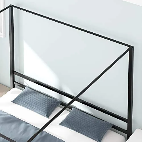 YITAHOME Cadre de lit à baldaquin en métal avec Plateforme de 35,5 cm et tête de lit intégrée. Support de Matelas à Lattes métalliques, sans sommier, Noir, Taille King