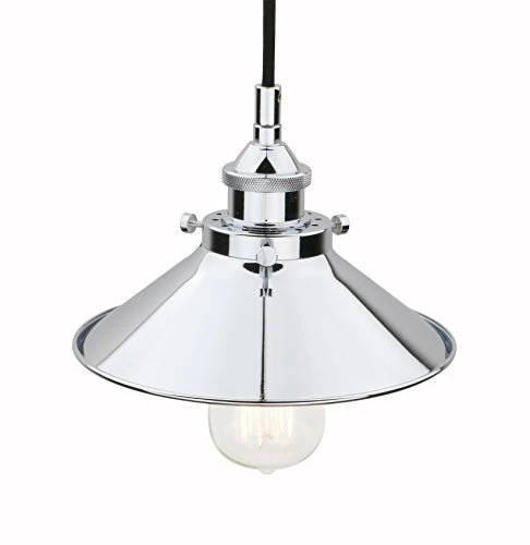 Pathson 21.6cm Abat-Jour en Fer Suspension Luminaire Vintage Industrielle E27 Eclairage Rétro Plafond Lampe Plafonnier Pendant Lampe pour Café,Cuisine,Salle à Manger(Ampoule Non Inclus) Chrome