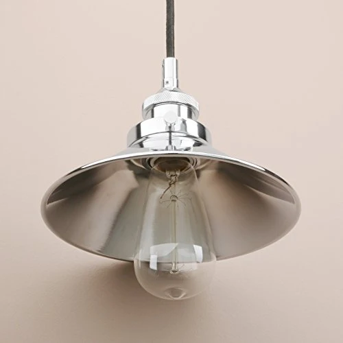 Pathson 21.6cm Abat-Jour en Fer Suspension Luminaire Vintage Industrielle E27 Eclairage Rétro Plafond Lampe Plafonnier Pendant Lampe pour Café,Cuisine,Salle à Manger(Ampoule Non Inclus) Chrome