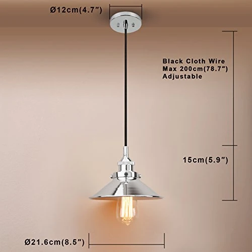 Pathson 21.6cm Abat-Jour en Fer Suspension Luminaire Vintage Industrielle E27 Eclairage Rétro Plafond Lampe Plafonnier Pendant Lampe pour Café,Cuisine,Salle à Manger(Ampoule Non Inclus) Chrome
