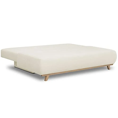 HOMIFAB Canapé Convertible 3 Places avec Coffre de Rangement en Tissu Bouclette écru - Laria
