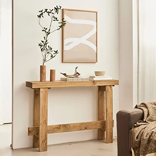 HANNUN - Table Console Zinek | Console Meuble d'entrée 120 x 85 Cm | Design Rustique | Table d'Appoint en Bois Massif d'Épicéa Recyclé Durable | Bout de Canapé pour l'Entrée Couloir Chambre Salon